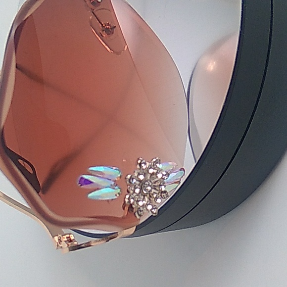 Rhinestone Rimless Brown & Gold Polygon Gradient Color Sunglasses New - Picture 8 of 8